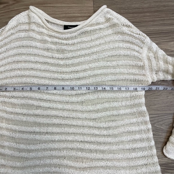 Theory White Alpaca Blend Long Boatneck Sheer Knit Striped Tunic Sweater - Picture 10 of 13